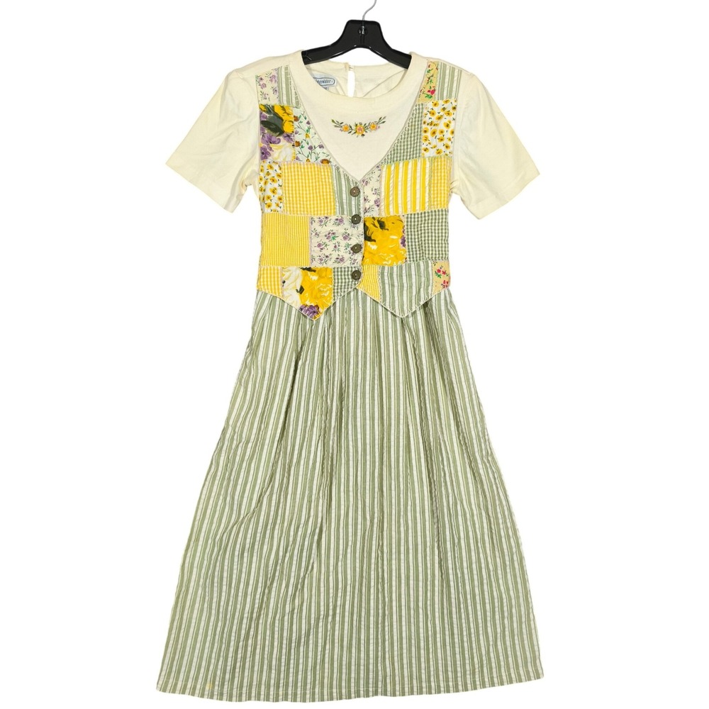 Vintage Bridgewater Patchwork Floral Gingham Stripe Cottagecore Dress 2P Cotton